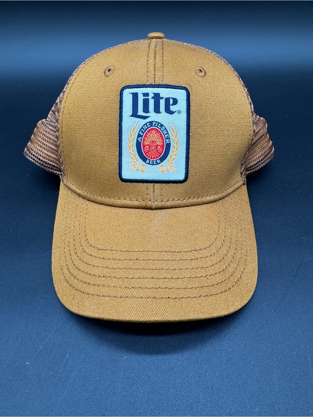 Miller Lite Snapback Trucker Hat Cap Beer Brown Mesh Adjustable